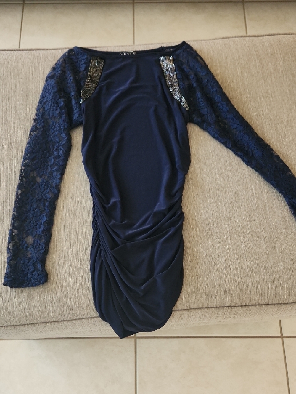 VENUS Navy Ruched Top - Picture 2 of 5